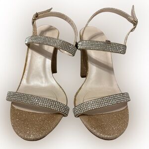 DB Studio Elegant Gold Rhinestone-Embellished Heels Size 6‎